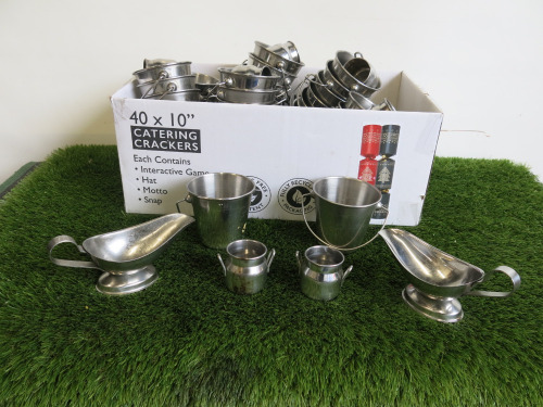 Quantity of Stainless Steel Table Ware to Include: 43 x Buckets, 12 x Milk Churns & 6 x Sauce Boats.