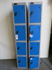 2 x Probe 4 Door Single Upright Lockers in Blue & Grey with 2 x Keys.