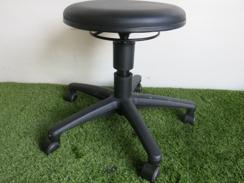 2 x Artikel Black Faux Leather Laboratory Height Adjustable Stools, Model 9468H.