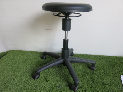 2 x Artikel Black Faux Leather Laboratory Height Adjustable Stools, Model 9468H.