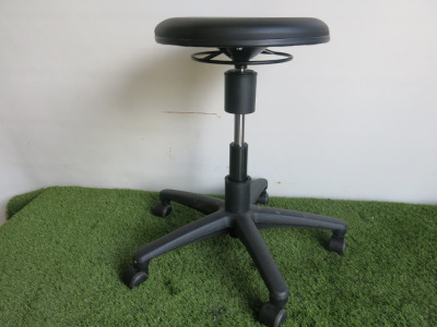 2 x Artikel Black Faux Leather Laboratory Height Adjustable Stools, Model 9468H.