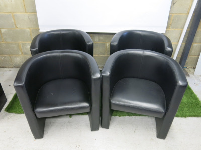 4 x Staples Black Faux Leather Reception Tub Chairs. Size H75 x W70cm.