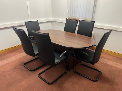Darkwood Board Room Table, Size H69 x W77 x D98cm & Dark Wood 2 Door Credenza, Size H72 x W80 x D43cm.
