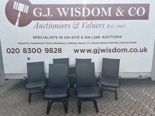 6 x Cantilever Metal Framed Black Faux Leather Board Room Chairs.