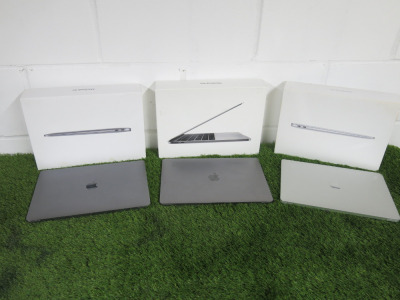 (A/F) 3 x Assorted Apple Products in Boxes to Include: 1 x MacBook Pro, Model A1989 with Power Supply & Original Box, 1 x MacBook Air, Model A1932 with Original Box & 1 x MacBook Air, Model A2337 with Original Box. NOTE: sold for spares or repair as lock