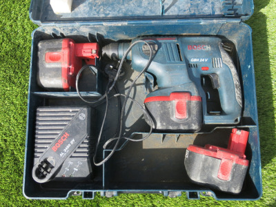 SDS-Plus Bosch Hammer Drill, Model GBH24v, in Carry Case with 3 x Batteries & Charger.