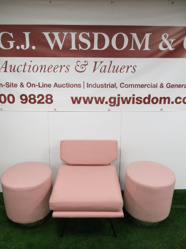 Arflex Elettra Lounge Chair Designed by B.B.P.R in Pink Hopsack with Pair of Matching Heavy Duty Stools.