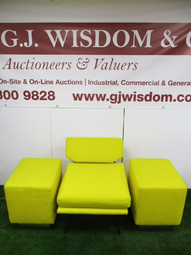 Arflex Elettra Lounge Chair Designed by B.B.P.R in Yellow Hopsack with Pair of Matching Heavy Duty Stools.