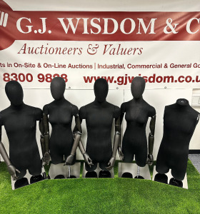 5 x Almax Black Material Wooden Arm, Articulated Half Mannequins to Include: 2 x Complete Male, 2 x Complete Female & 1 x Male Torso on Chrome Stands.