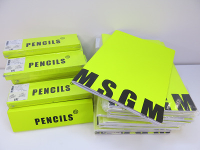 18 x MSGM Notebooks (RRP £25.00 each) & 17 x Boxes of Pencils (RRP £40.00 each). Total RRP £1130.00.