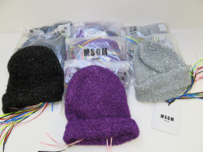 11 x MSGM Winter Beanie Hats in Black, Silver & Purple. RRP £105.00 each.