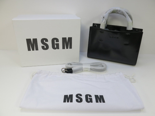 MSGM Small Black Patent Tote Bag in Box with Shoulder Strap & Dustcover. RRP £270.00.