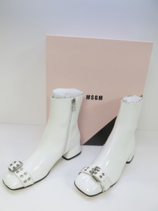 Pair of MSGM Boxed/New Women's Buckled Ankle Boots in White with Dustcover, Size 40, RRP £535.00.