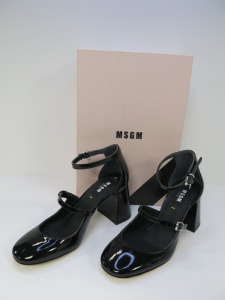 Pair of MSGM Boxed/New Women's Patent Pumps in Black with Dustcover, Size 36, RRP £475.00.