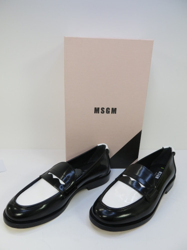 Pair of MSGM Boxed/New Women's Loafers in Black & White with Dustcover, Size 41, RRP £490.00.