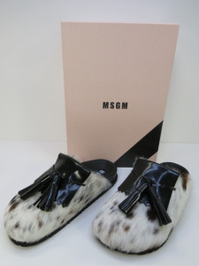 Pair of MSGM Boxed/New Women's Slippers in Cowhide with Tassels & Dustcover, Size 38, RRP £505.00.