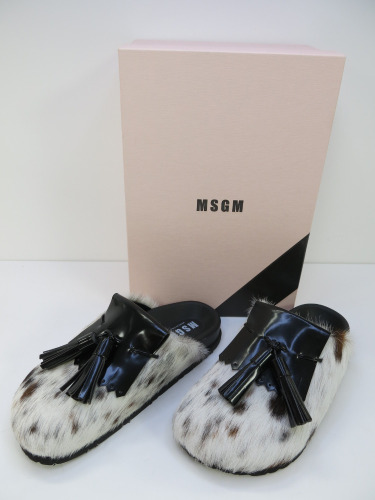 Pair of MSGM Boxed/New Women's Slippers in Cowhide with Tassels & Dustcover, Size 39, RRP £505.00.