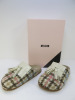 Pair of MSGM Boxed/New Women's Slippers in Cream & Brown with Pink & Blue Stripe, Tassels & Dustcover, Size 39, RRP £475.00.