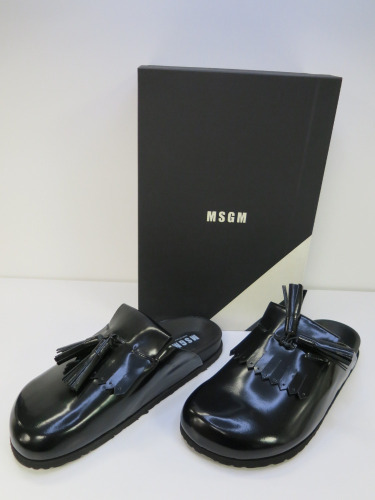 Pair of MSGM Boxed/New Men's Slippers in Black with Tassels & Dustcover, Size 44, RRP £475.00.