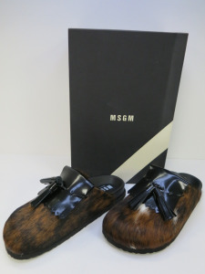 Pair of MSGM Boxed/New Men's Slippers Cowhide with Tassels & Dustcover, Size 46, RRP £475.00.