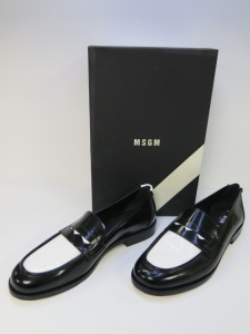 Pair of MSGM Boxed/New Men's Loafers in Black & White with Tassels & Dustcover, Size 42, RRP £490.00.