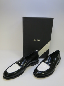 Pair of MSGM Boxed/New Men's Loafers in Black & White with Tassels & Dustcover, Size 45, RRP £490.00.