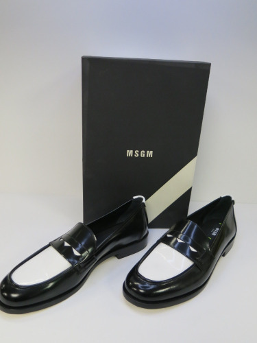 Pair of MSGM Boxed/New Men's Loafers in Black & White with Tassels & Dustcover, Size 46, RRP £490.00.