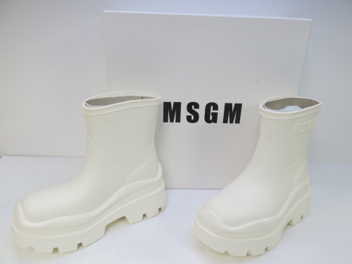 Pair of MSGM Boxed/New Stivale Donna/Women's Ankle Wellie Boot in White, Size 38, RRP £285.00.