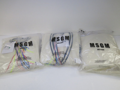 Set of 3 MSGM Milano, Cream Maglia Button Up Cardigan, Sweater & Pants, Lana Wool & Kashmir, Size M, RRP £1085.00.