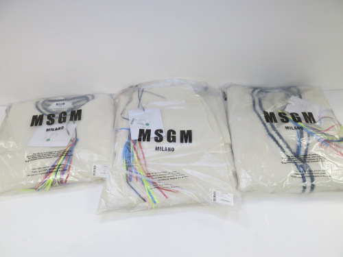 Set of 3 MSGM Milano, Cream Maglia Button Up Cardigan, Sweater & Pants, Lana Wool & Kashmir, Size L, RRP £1085.00.