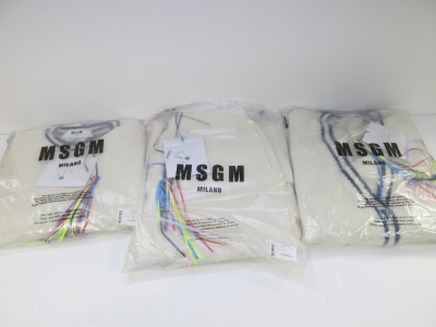 Set of 3 MSGM Milano, Cream Maglia Button Up Cardigan, Sweater & Pants, Lana Wool & Kashmir, Size L, RRP £1085.00.