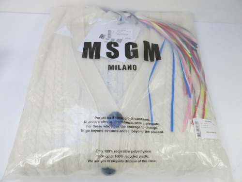 MSGM Milano, Cream Maglia Button Up Cardigan with Green Arms, Lana Wool & Kashmir, Size S, RRP £425.00.