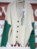 MSGM Milano, Cream Maglia Button Up Cardigan with Green Arms, Lana Wool & Kashmir, Size L, RRP £425.00. - 2