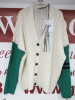 MSGM Milano, Cream Maglia Button Up Cardigan with Green Arms, Lana Wool & Kashmir, Size L, RRP £425.00. - 5