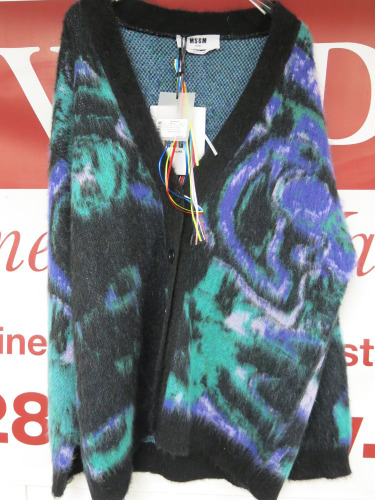 MSGM Milano Maglia Button Up Cardigan/Sweater in Green, Purple & Black, Mohair, Fibre & Polyamide, Size M, RRP £625.00.