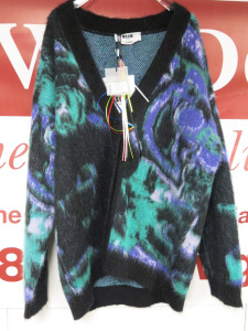 MSGM Milano Maglia Button Up Cardigan/Sweater in Green, Purple & Black, Mohair, Fibre & Polyamide, Size XL, RRP £625.00.