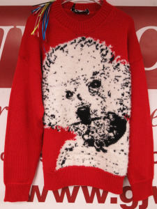 MSGM Milano Maglia Sweater in Red with Puppy, Lana Wool, Fibre & Polyamide, Size XXS, RRP £445.00.