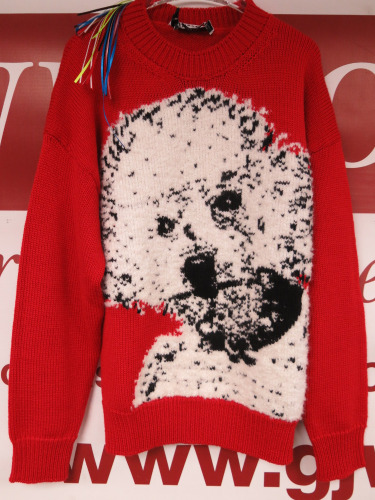 MSGM Milano Maglia Sweater in Red with Puppy, Lana Wool, Fibre & Polyamide, Size XS, RRP £445.00.