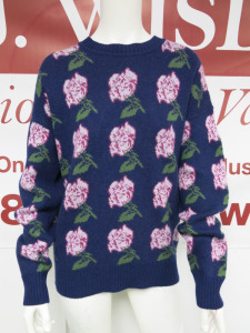 MSGM Milano Maglia Sweater in Purple with Pink Roses, Lana Wool & Polyamide, Size XS, RRP £380.00.