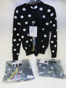 3 x MSGM Milano Maglia Sweaters in Black with White Dots, Virgin Wool, Sizes (XS/S/L), RRP 365.00 each.