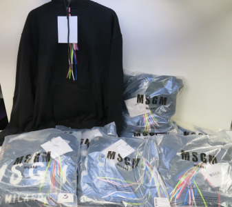 10 x MSGM Milano Hoodies in Black, with Assorted MSGM Motifs, Cotton, in Assorted Sizes & Styles. RRP £170.00 - £220.00 each.