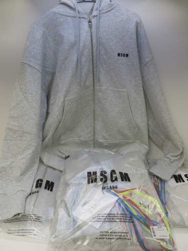 5 x MSGM Milano Zip Up Hoodies in Grey with Motif, Cotton, Size (XS/S/M/L/XL), RRP £275.00 each.