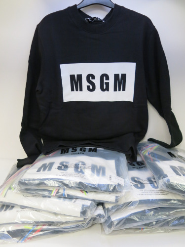 13 x MSGM Milano Sweat Shirts in Black, Cotton with Motif, Size (XS/XS/S/S/S/S/M/M/M/L/L/XL/XL), RRP £170.00 each