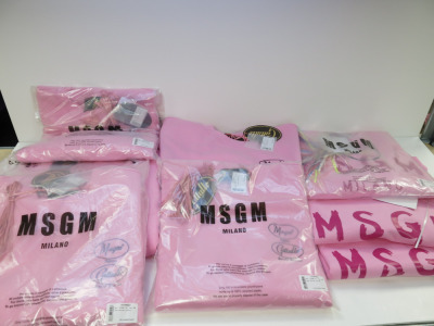 9 x MSGM Sweatshirts in Pink, Cotton to Include: 3 x MSGM Milano with Motif, Size (XXS/M/L), RRP £165.00 each & 6 x MSGM Milano Gattulio Sweatshirts in Pink, Size (XS/S/M/M/L/XL), RRP £260.00 each.