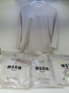 9 x MSGM Milano T-shirts in Off White Cotton with Motif, Size (XS/S/S/S/M/L/L/XL/XL), RRP £180.00 each.