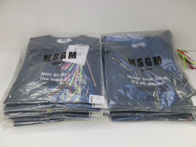 22 x MSGM Milano T-Shirts in Black with 'Never Look Back It's All Ahead' Motif (English & Italian), Cotton, in Assorted Sizes, RRP £100 each. Total Approx RRP £2200.00.