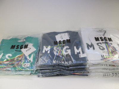 40 x MSGM Milano T-Shirts with 'MSGM Motif, Cotton in Black, White & Green with Assorted Sizes, RRP £100 each. Total RRP Approx £4000.00.