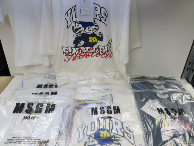 15 x MSGM Milano T-Shirts to Include: 4 x Black with Leopard Motif (RRP £225 each), 7 x White with Heart Motif (RRP £195 each) & 6 x Cream with YOURS Motif (RRP £180 each) in Assorted Sizes. Total RRP £