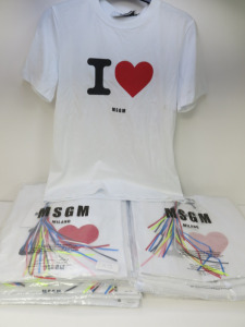 20 x MSGM Milano T-Shirts with I Love MSGM Motif, Cotton in Assorted Sizes, RRP £ 145.00 each.