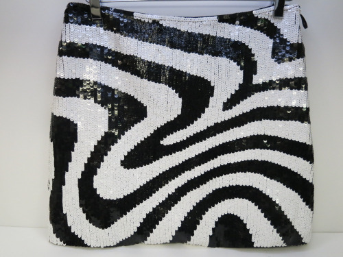 MSGM Milano Hand Crafted Black & White Sequinned Skirt, Size 44, RRP £865.00.